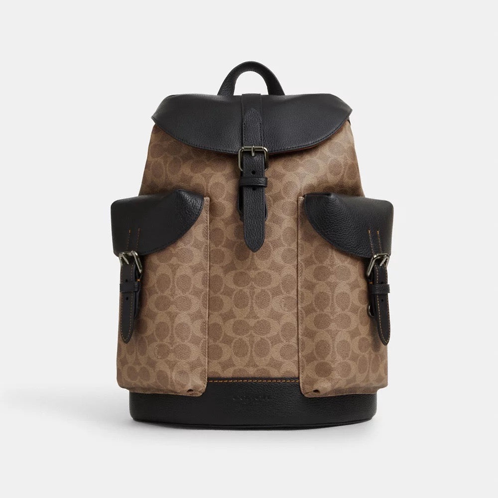 [INCOMING ETA AFTER RAYA] COACH Men Warner Backpack In Signature Canvas in Tan/Black (CW211)