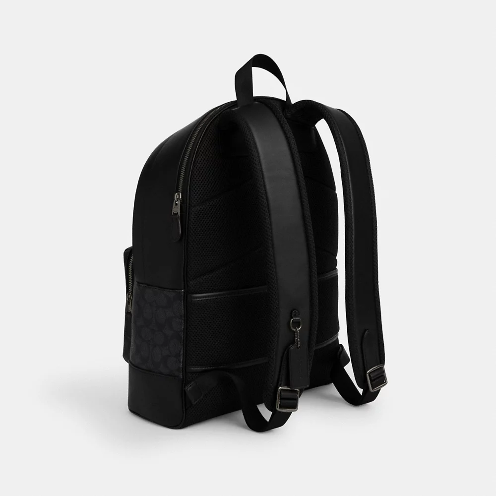 [INCOMING ETA END 30 DAYS] COACH Men West Backpack In Sig Canvas With Varsity Stripe In Charcoal Denim Chalk (CV922)