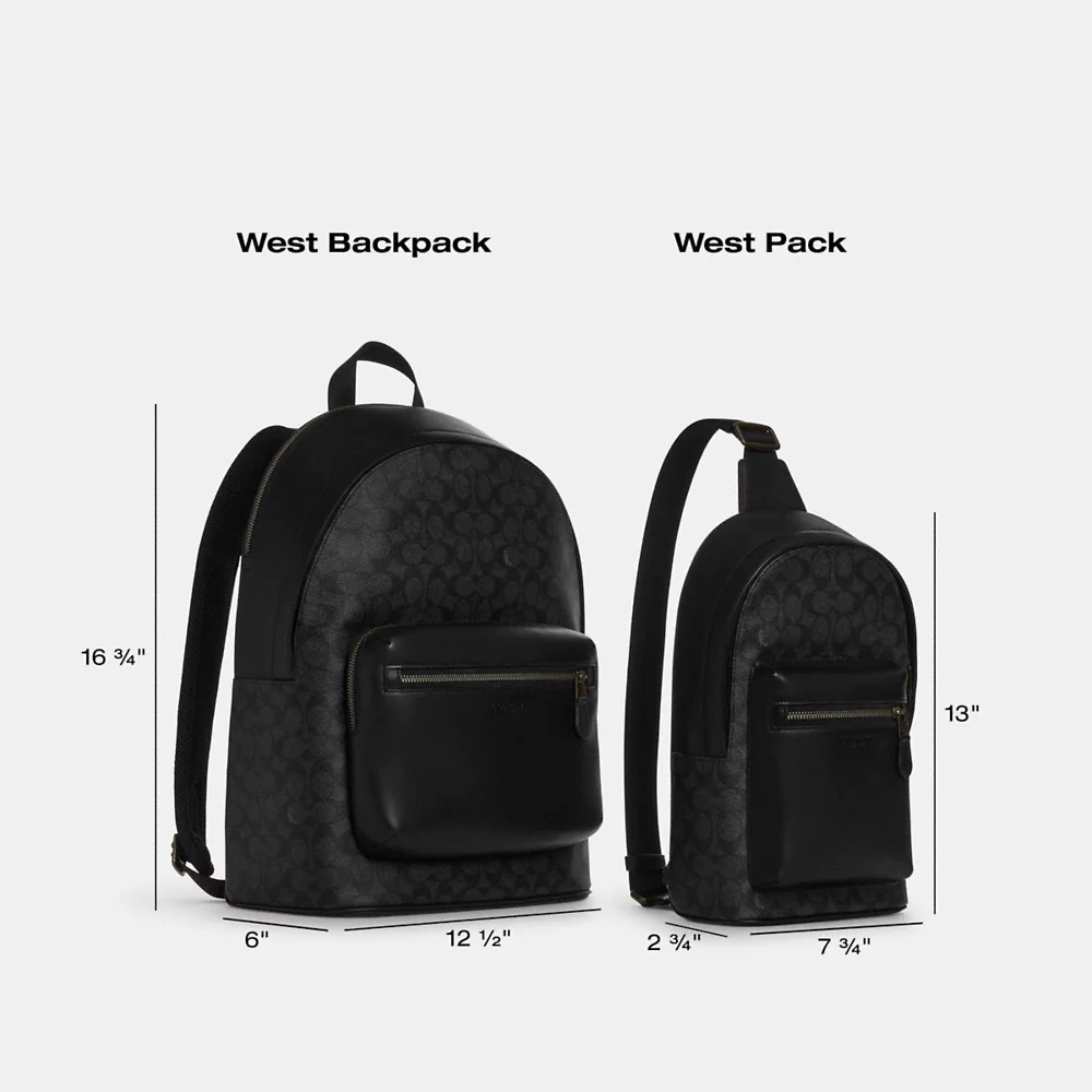 [INCOMING ETA END 30 DAYS] COACH Men West Backpack In Sig Canvas With Varsity Stripe In Charcoal Denim Chalk (CV922)