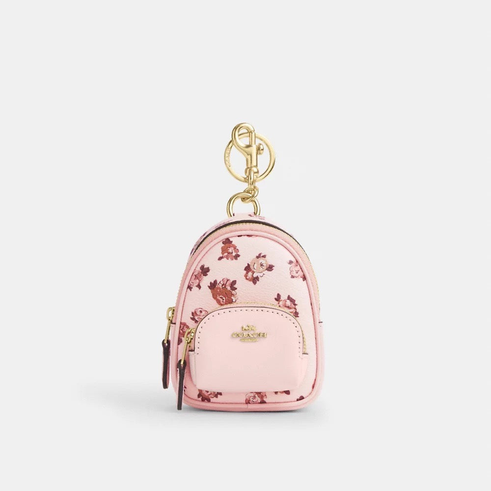 [INCOMING ETA 30 DAYS] COACH Mini Court Backpack Bag Charm With Rosette Print in Blush Multi (CAA68)