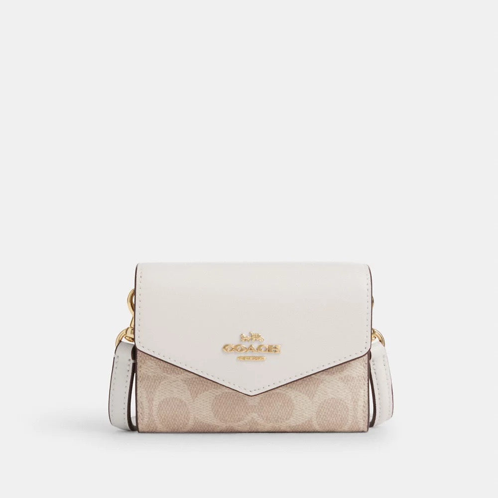 [INCOMING ETA 30 DAYS] COACH Mini Envelope Wallet With Strap In Signature Canvas in Sand/Chalk (CX162)