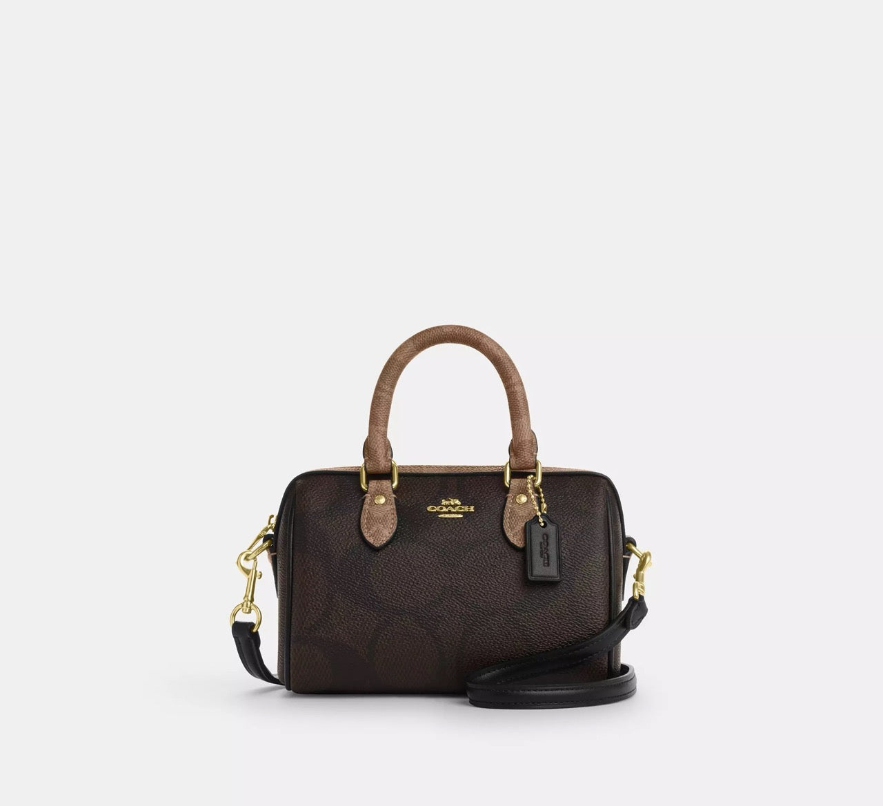 [READY STOCK MY] COACH Mini Rowan Crossbody Bag In Blocked Sig Canvas in Walnut/Tan (CAB16)