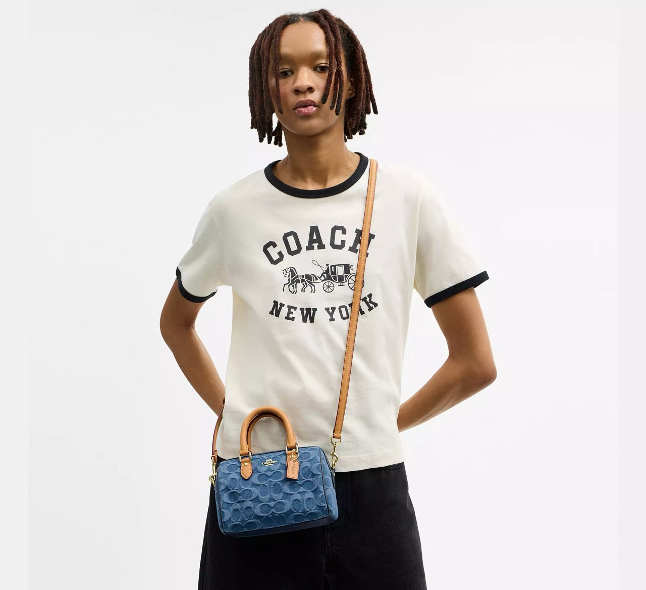 [INCOMING ETA 30 DAYS] COACH Mini Rowan Crossbody Bag In Signature Denim in Indigo (CDQ36)