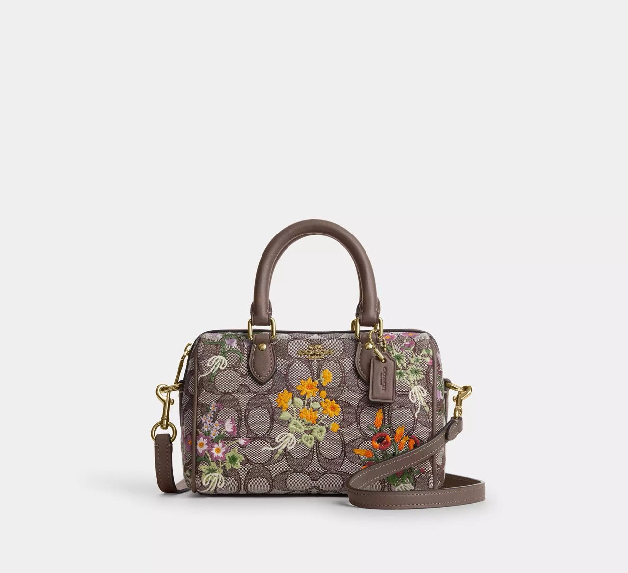 [READY STOCK MY] COACH Mini Rowan Crossbody Bag In Signature Jacquard With Floral Embroidery in Oak Multi (CDY31)