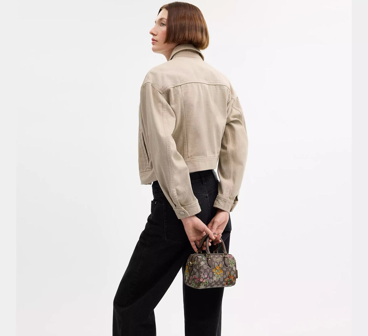 [READY STOCK MY] COACH Mini Rowan Crossbody Bag In Signature Jacquard With Floral Embroidery in Oak Multi (CDY31)