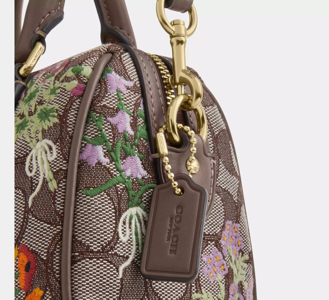 [READY STOCK MY] COACH Mini Rowan Crossbody Bag In Signature Jacquard With Floral Embroidery in Oak Multi (CDY31)