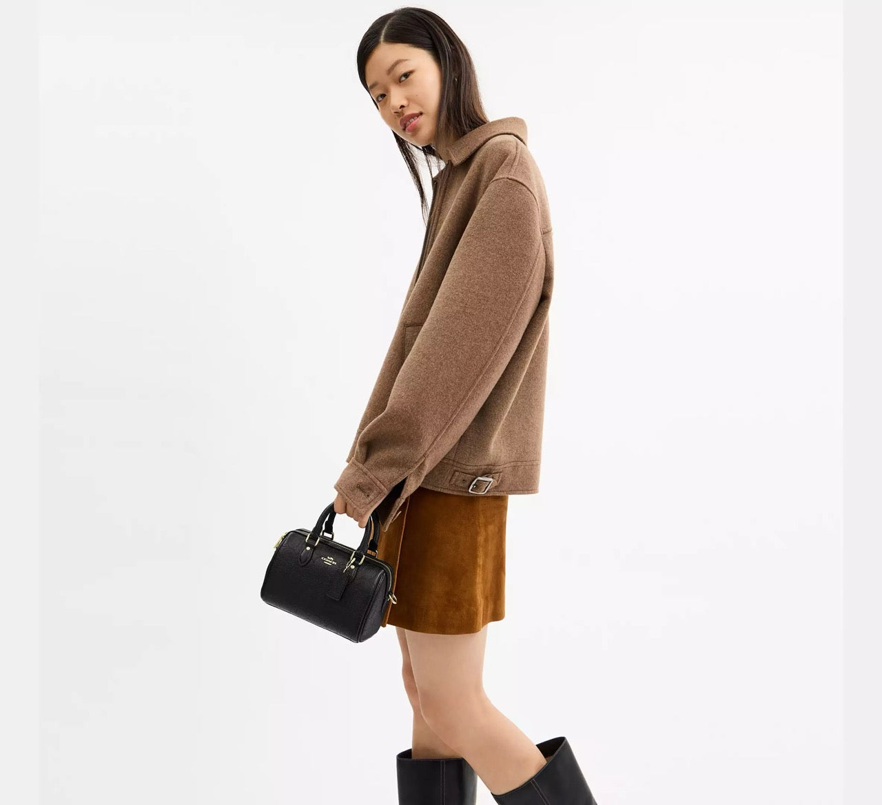 [READY STOCK MY] COACH Mini Rowan Crossbody Bag In Signature Leather in Black (CCF28)