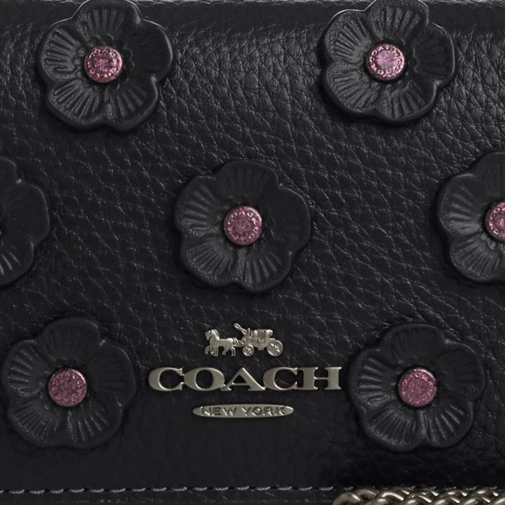 [INCOMING ETA 30 DAYS] COACH Mini Wallet On A Chain With Floral Applique in Black (CAL71)