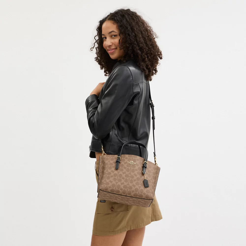 [INCOMING ETA 30 DAYS] COACH Mollie Tote Bag 25 In Signature Canvas In Tan Black (CV965)