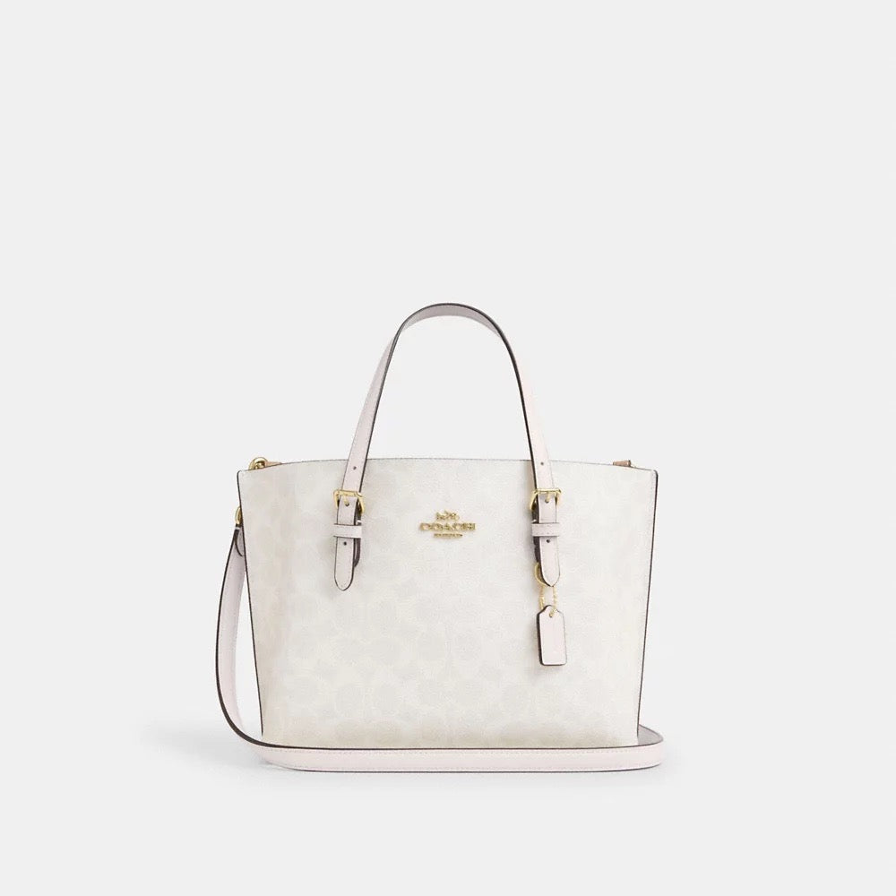 [READY STOCK MY] COACH Mollie Tote Bag 25 In Signature Canvas in White/Chalk (GHW)(CV965)