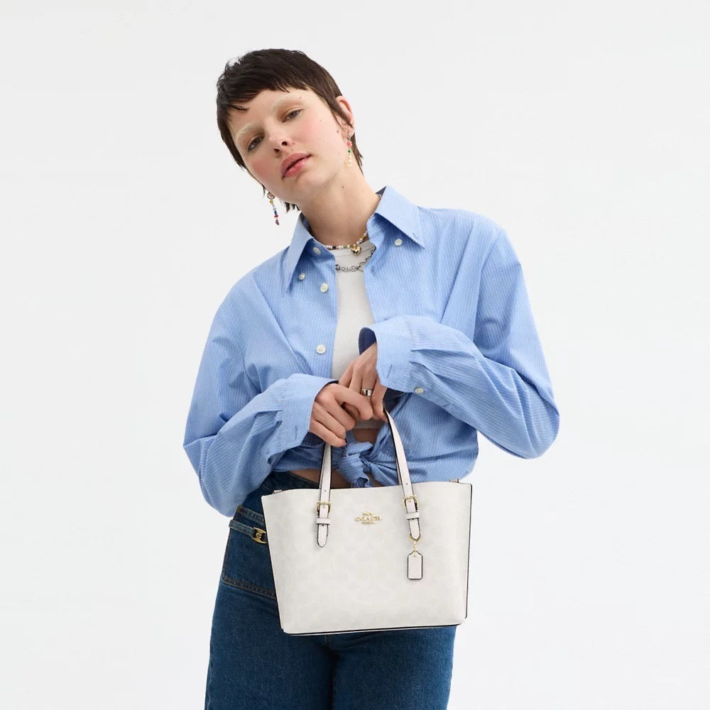 [READY STOCK MY] COACH Mollie Tote Bag 25 In Signature Canvas in White/Chalk (GHW)(CV965)