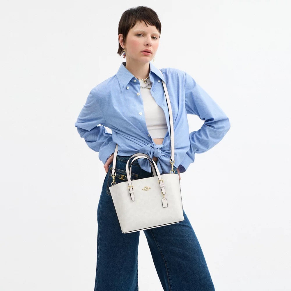 [INCOMING ETA 30 DAYS] COACH Mollie Tote Bag 25 In Signature Canvas in White/Chalk (GHW)(CV965)
