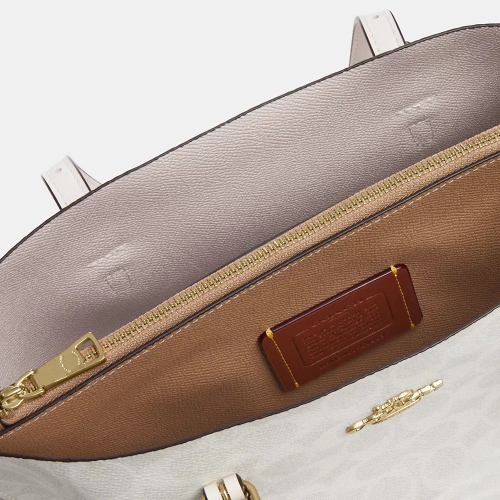 [INCOMING ETA 30 DAYS] COACH Mollie Tote Bag 25 In Signature Canvas in White/Chalk (GHW)(CV965)
