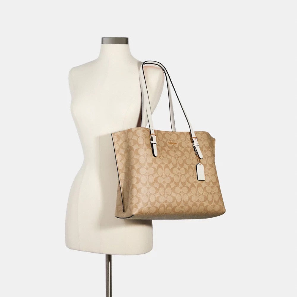 [INCOMING ETA AFTER RAYA] COACH Mollie Tote Bag In Signature Canvas in Light Khaki Chalk (1665)