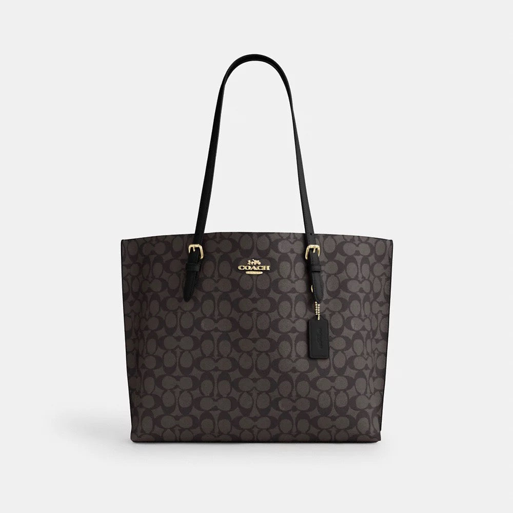 [INCOMING ETA 30 DAYS] COACH Mollie Tote Bag In Signature Canvas in Walnut/Black (CV967)