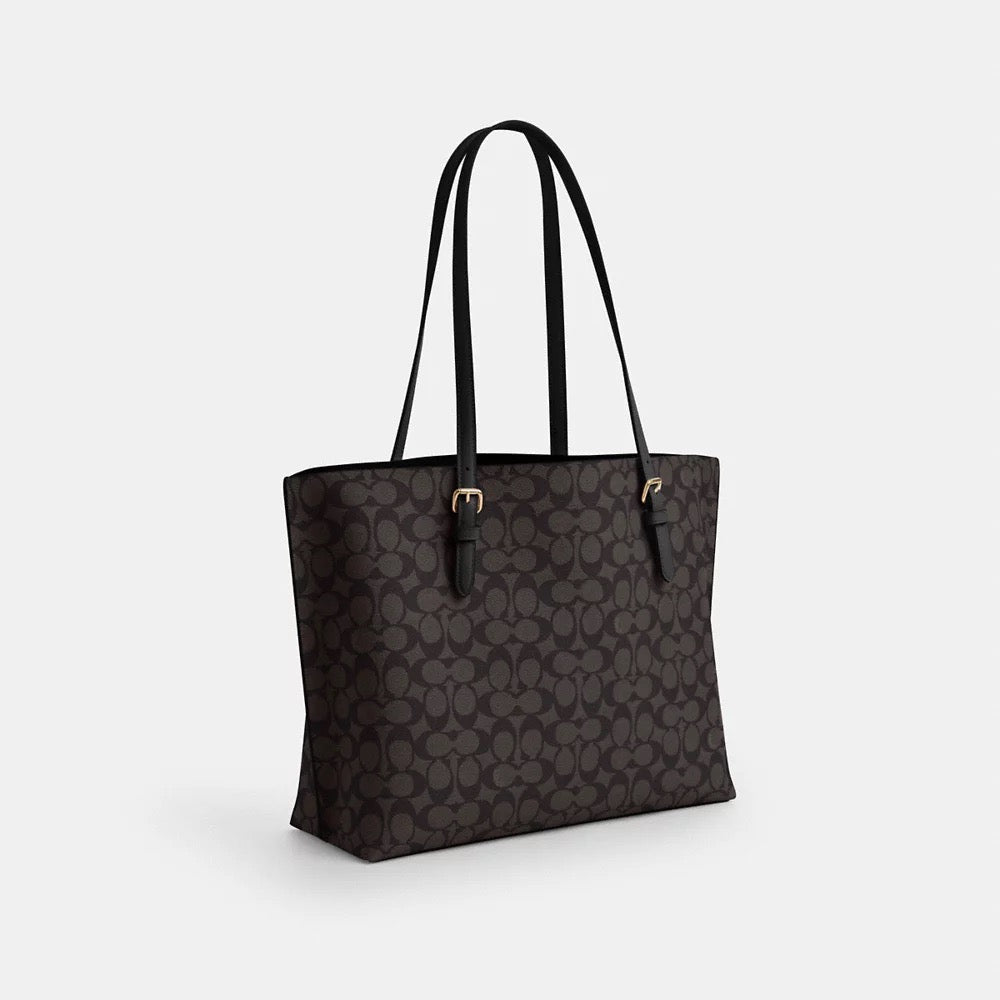 [INCOMING ETA 30 DAYS] COACH Mollie Tote Bag In Signature Canvas in Walnut/Black (CV967)