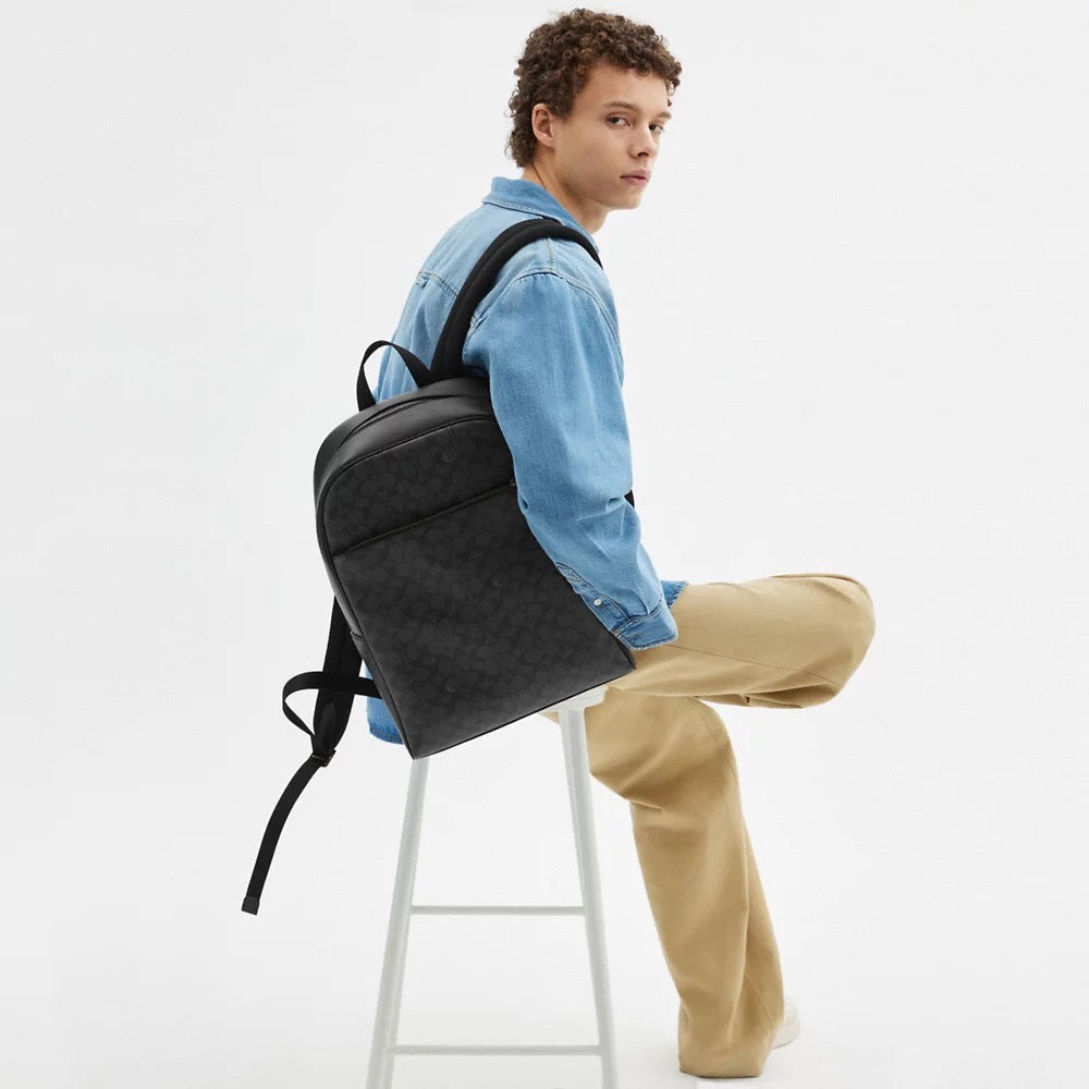 [READY STOCK MY] COACH Men Owen Backpack In Signature Canvas in Charcoal/Black (CAJ90)