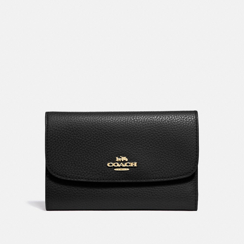 C0ACH Pebbled Leather Medium Envelope Wallet in Black (F30204)