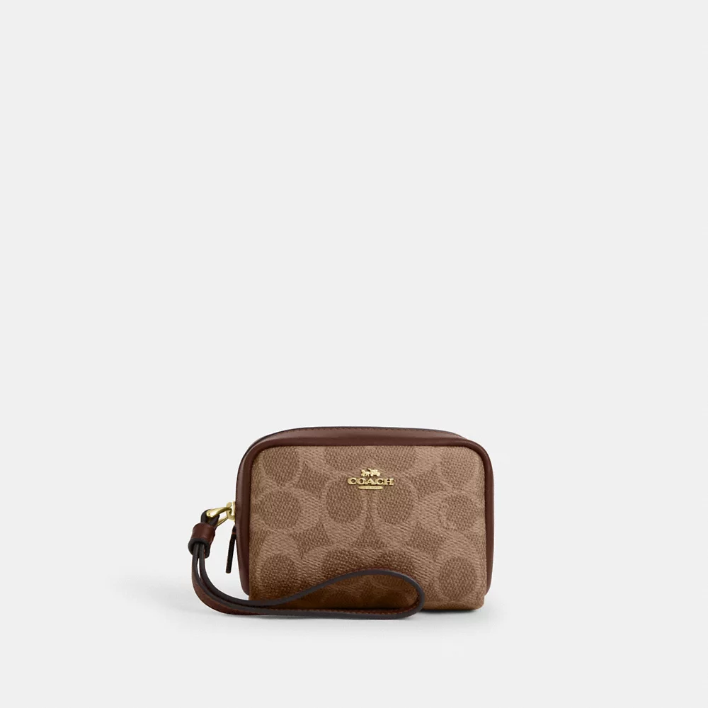 [INCOMING ETA AFTER RAYA] COACH Pouch Wristlet In Signature Canvas In Tan/Brown (CW907)