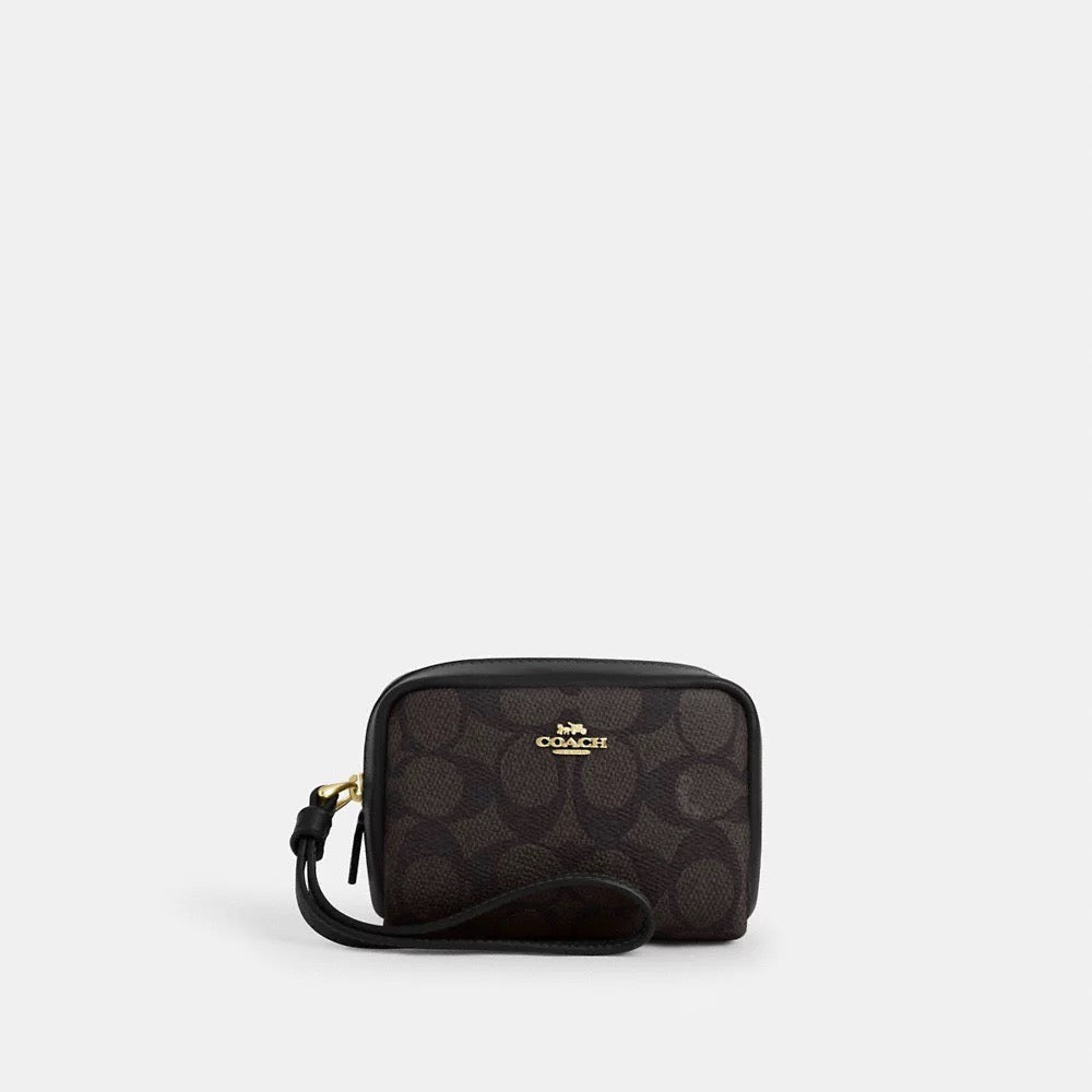 [INCOMING ETA 30 DAYS] COACH Pouch Wristlet In Signature Canvas in Walnut Black (CW907)