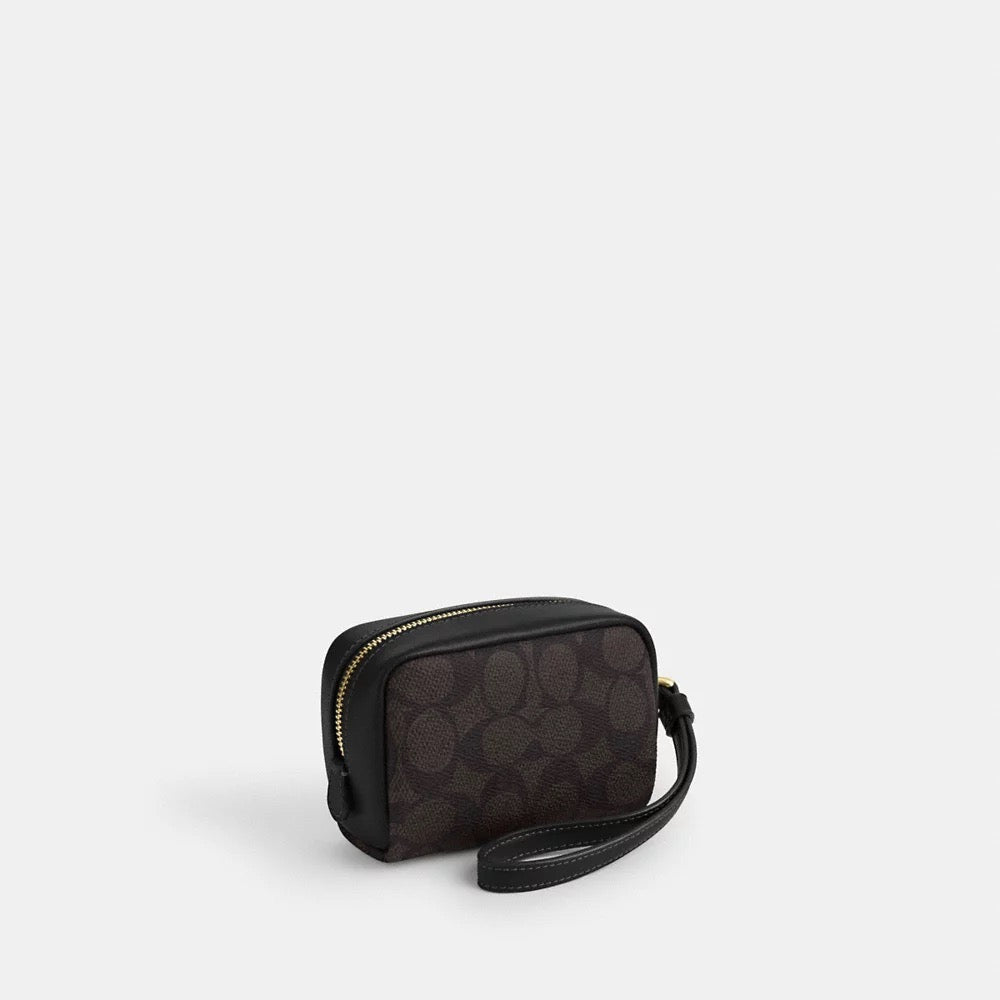 [INCOMING ETA 30 DAYS] COACH Pouch Wristlet In Signature Canvas in Walnut Black (CW907)