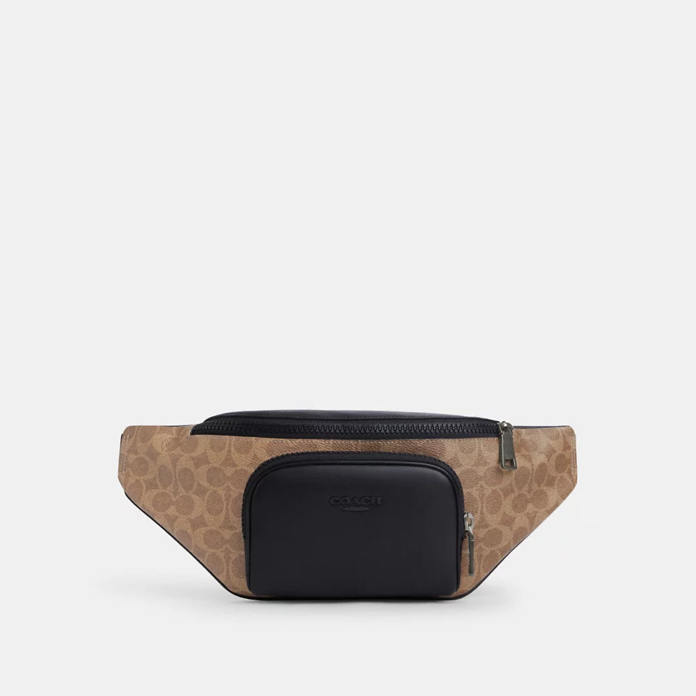 [INCOMING ETA 30 DAYS] COACH Racer Belt Bag In Signature In Tan Black (CT714)