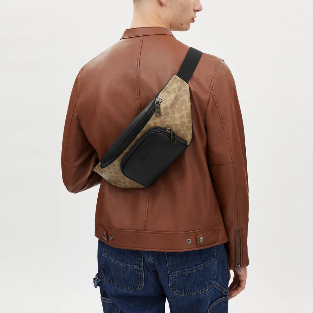 [INCOMING ETA 30 DAYS] COACH Racer Belt Bag In Signature In Tan Black (CT714)