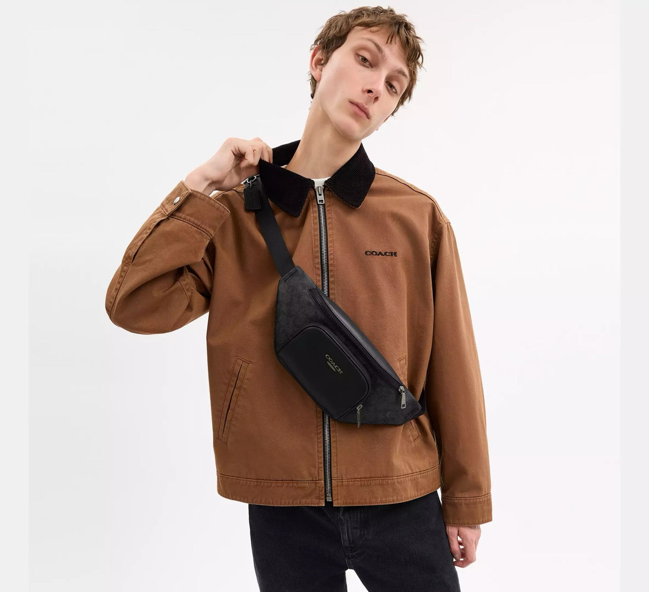 [INCOMING ETA 30 DAYS] COACH Men Racer Small Belt Bag In Signature Canvas in Charcoal/Black (CBF77)