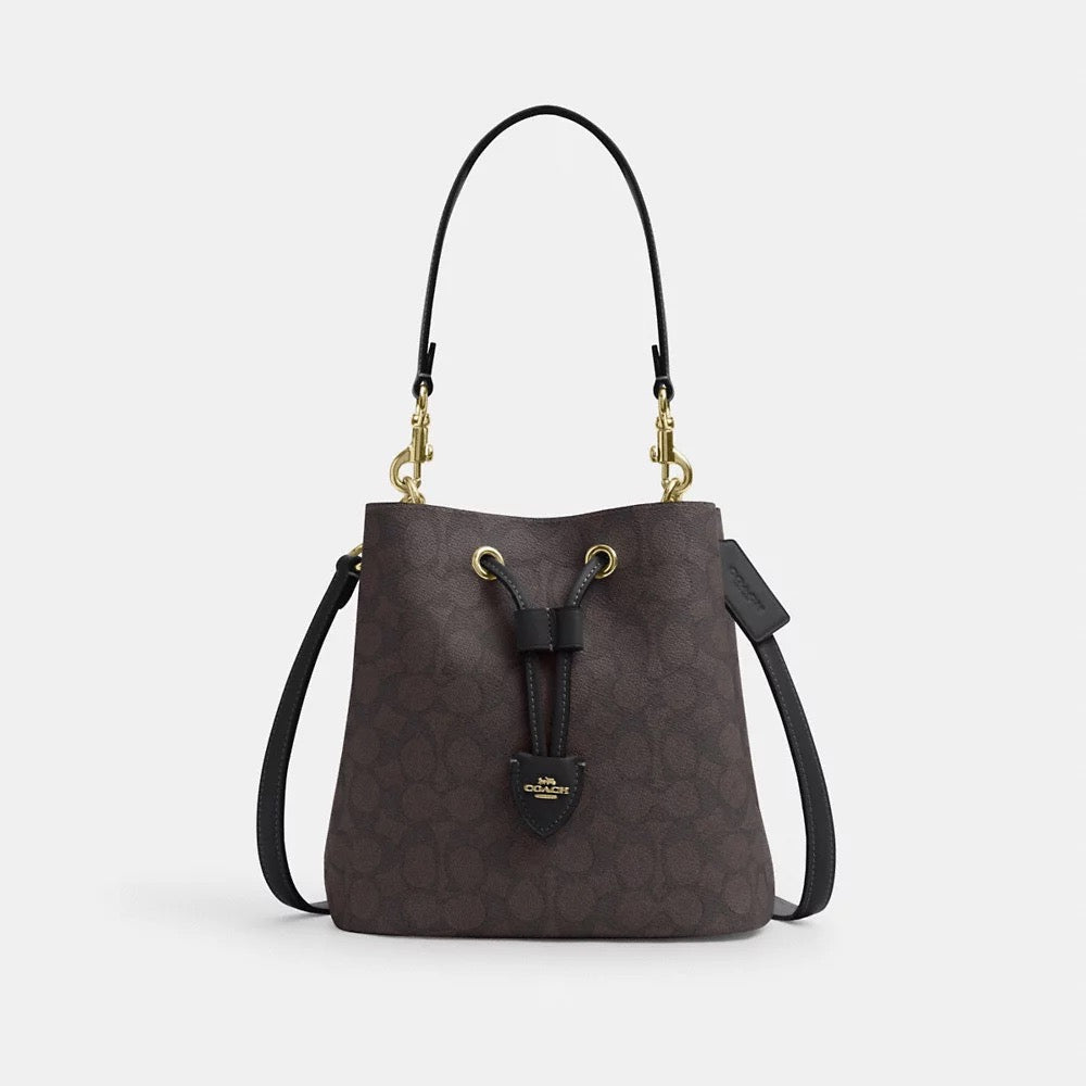 [INCOMING ETA 30 DAYS] COACH Rowan Bucket Bag In Signature Canvas in Walnut/Black (CBH07)