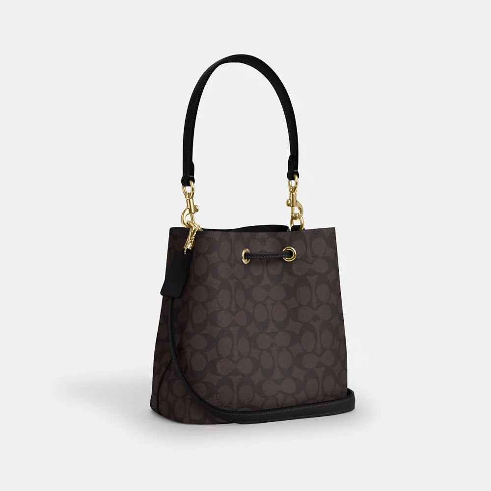 [READY STOCK MY] COACH Rowan Bucket Bag In Signature Canvas in Walnut/Black (CBH07)