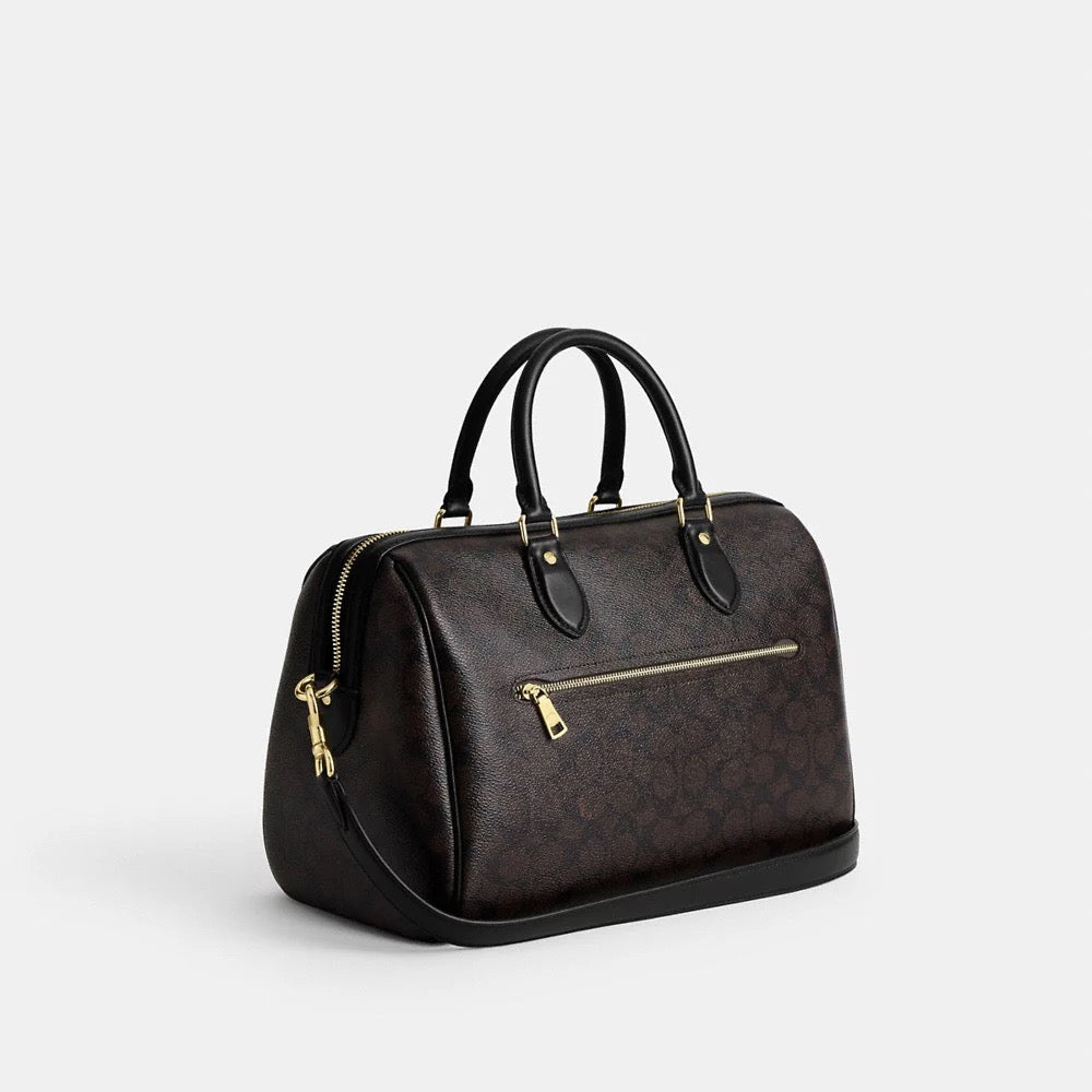 COACH Rowan Large Satchel Bag In Signature Canvas in Walnut/Black (CV959)