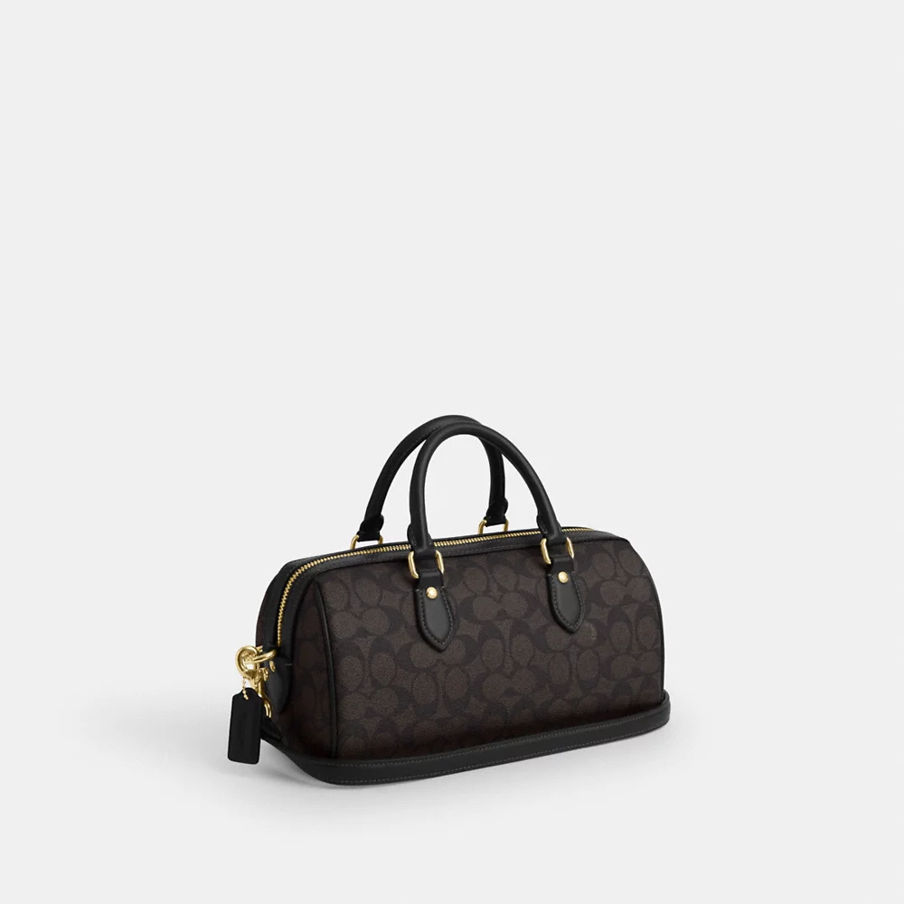 [INCOMING ETA 30 DAYS] COACH Rowan Long Satchel Bag In Signature Canvas In Walnut Black (CV963)