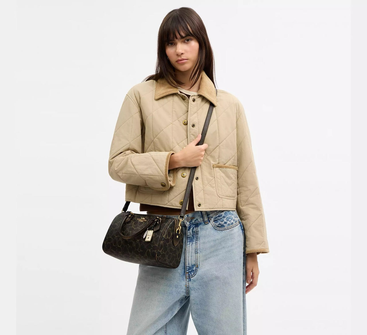 [INCOMING ETA CUBA RAYA] COACH Rowan Satchel Bag In Loved Signature Canvas With Charms in Gold/Brown (CDY16)