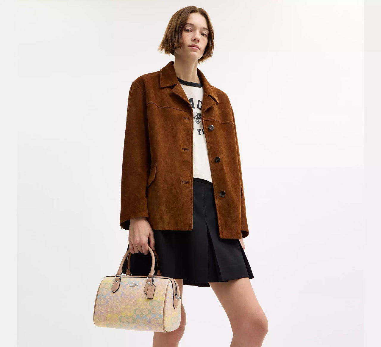 [READY STOCK MY] COACH Rowan Satchel Bag In Rainbow Signature Canvas in Sand Multi (CDA90)