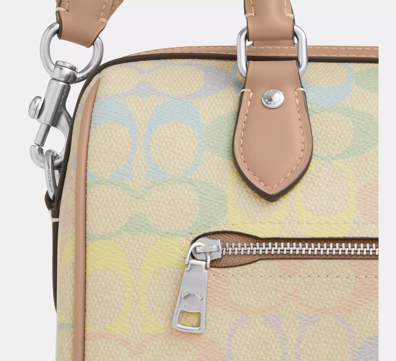 [READY STOCK MY] COACH Rowan Satchel Bag In Rainbow Signature Canvas in Sand Multi (CDA90)