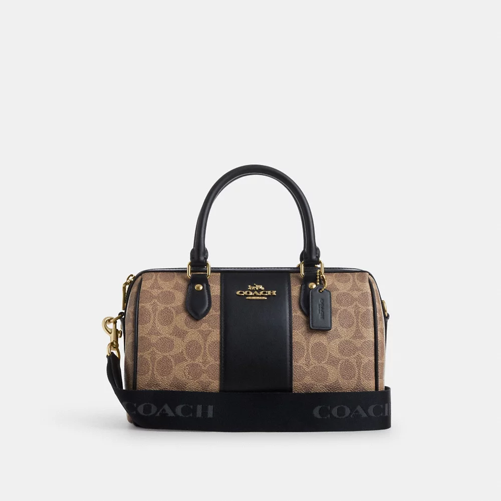 [READY STOCK MY] COACH Rowan Satchel Bag In Signature Canvas in Tan/Black (CW376)