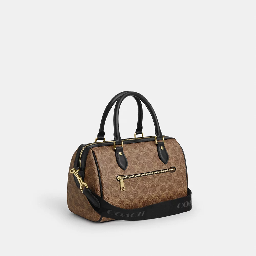 [READY STOCK MY] COACH Rowan Satchel Bag In Signature Canvas in Tan/Black (CW376)