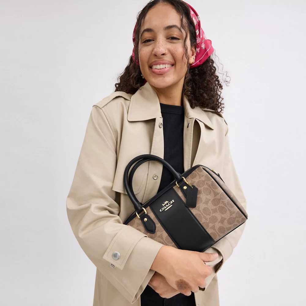 [READY STOCK MY] COACH Rowan Satchel Bag In Signature Canvas in Tan/Black (CW376)