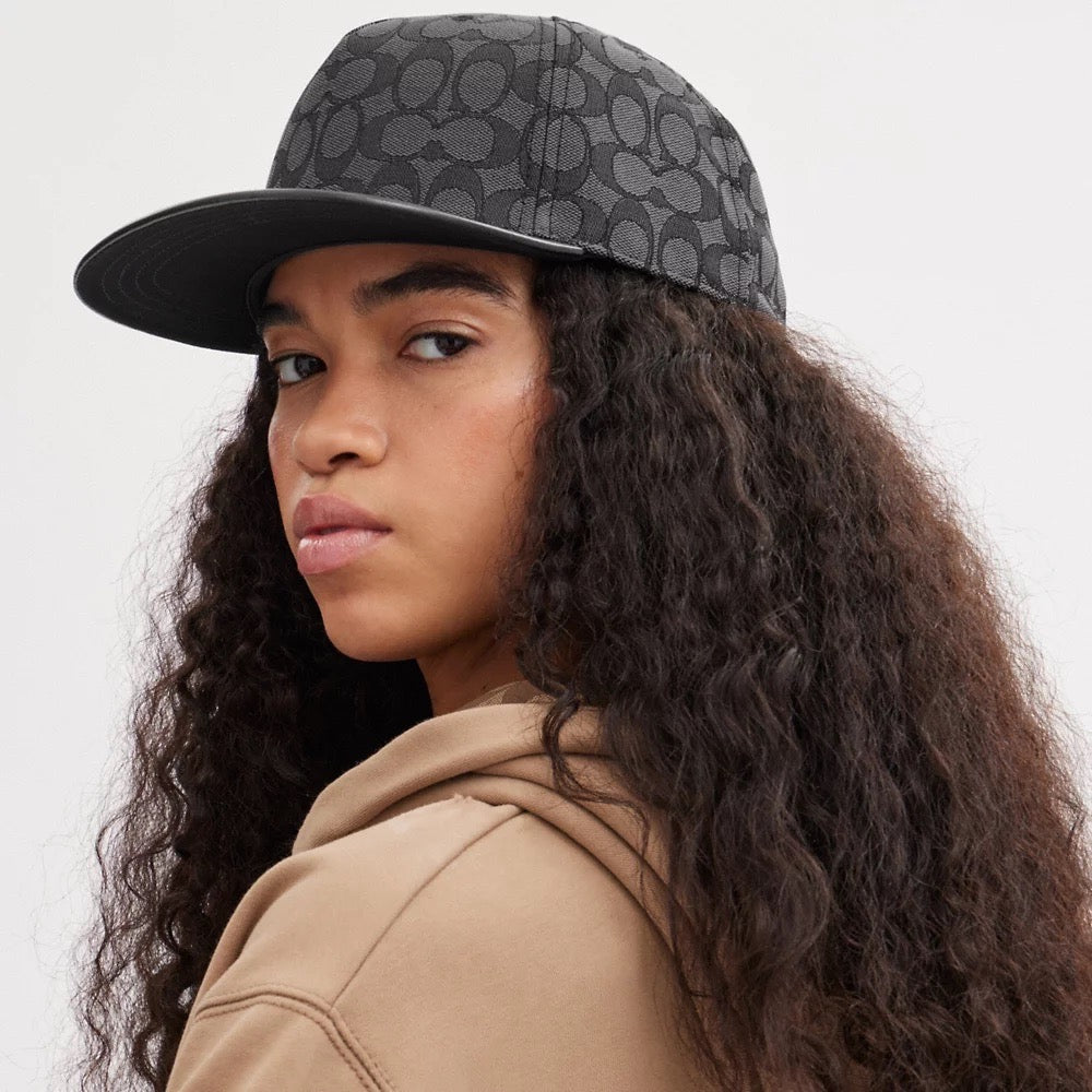 [INCOMING ETA 30 DAYS] COACH Signature Jacquard Flat Brim Hat in Charcoal/Black (CW764)
