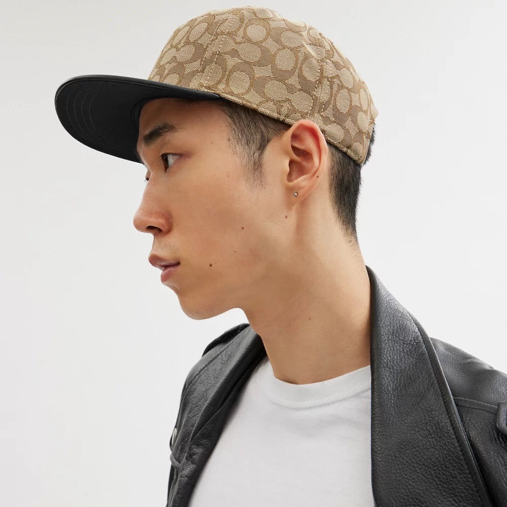 [INCOMING ETA 30 DAYS] COACH Signature Jacquard Flat Brim Hat in Khaki Black (CW764)