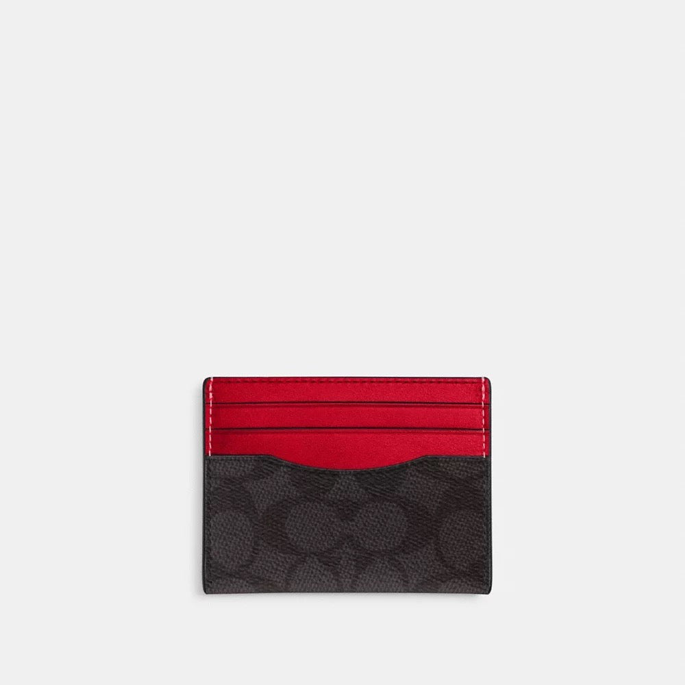 [INCOMING ETA 30 DAYS] COACH for Men Slim Id Card Case In Signature Canvas in Walnut/Bold Red