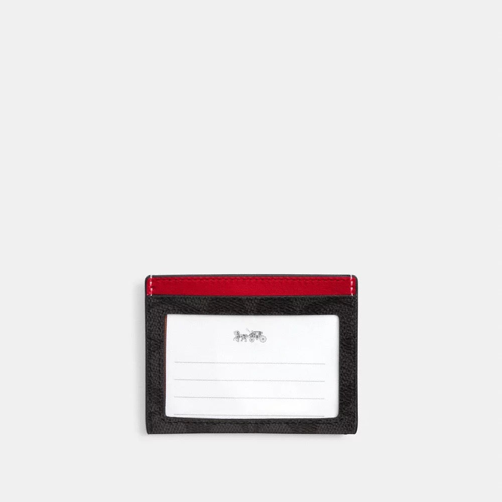 [INCOMING ETA 30 DAYS] COACH for Men Slim Id Card Case In Signature Canvas in Walnut/Bold Red