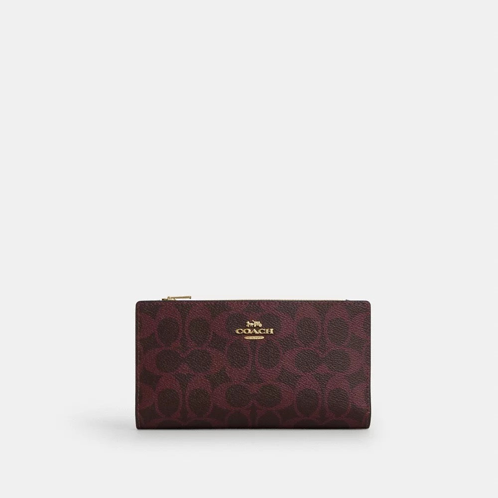 [INCOMING ETA 30 DAYS] COACH Slim Zip Wallet In Signature Canvas in Black Currant (CW661)