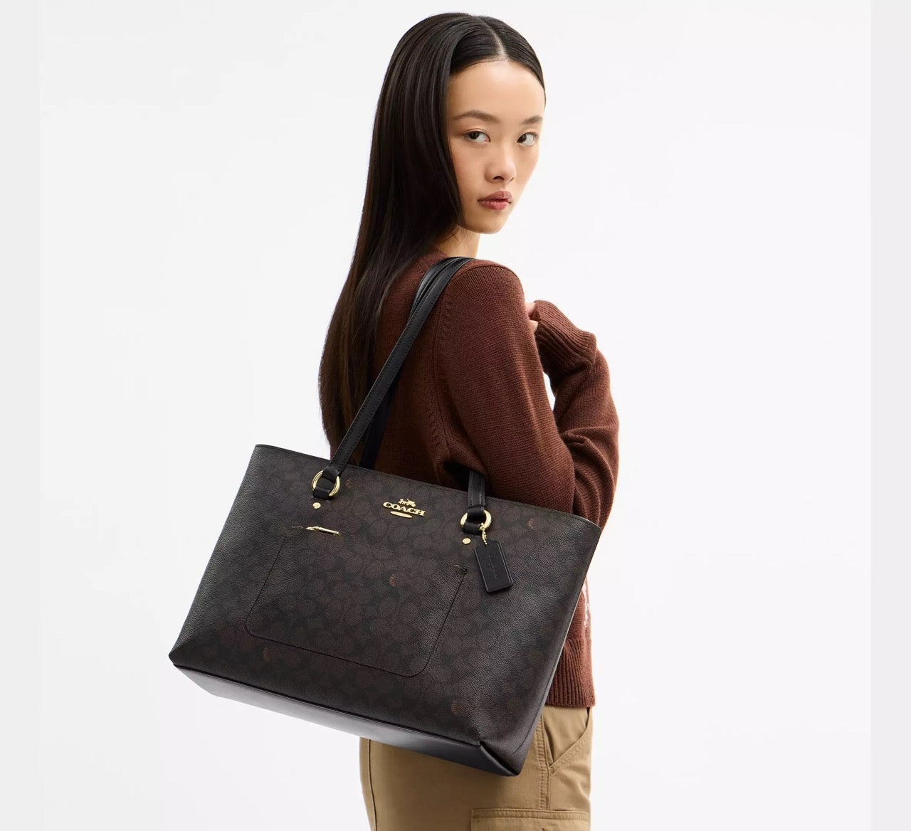 [INCOMING ETA 30 DAYS] COACH Station Tote Bag In Signature Canvas in Walnut/Black (CCD69)