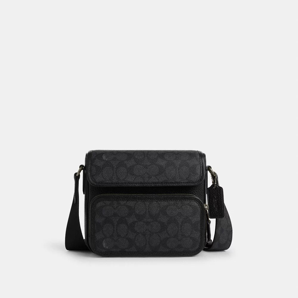 [INCOMING ETA AFTER RAYA] COACH Men Sullivan Flap Crossbody Bag In Signature Canvas in Charcoal/Black (CZ396)