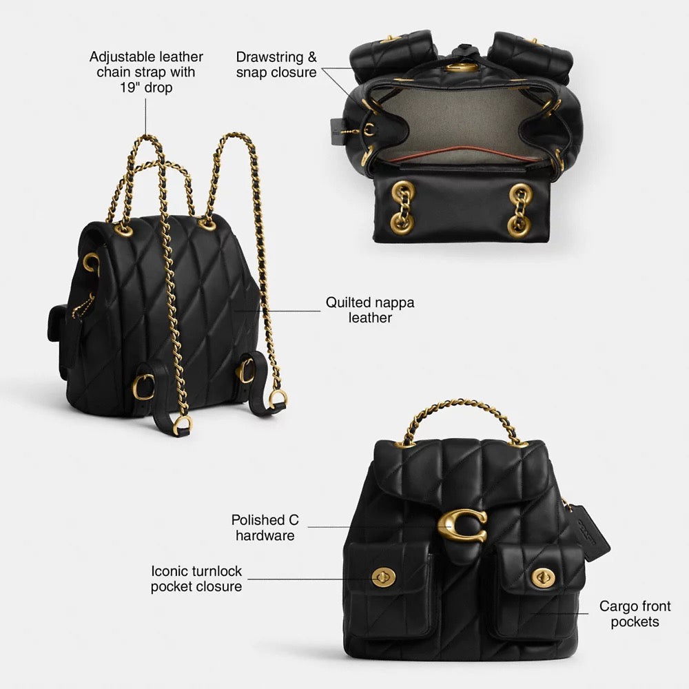 [INCOMING ETA 30 DAYS] COACH Tabby Backpack With Pillow Quilting in Brass/Black (CU076)