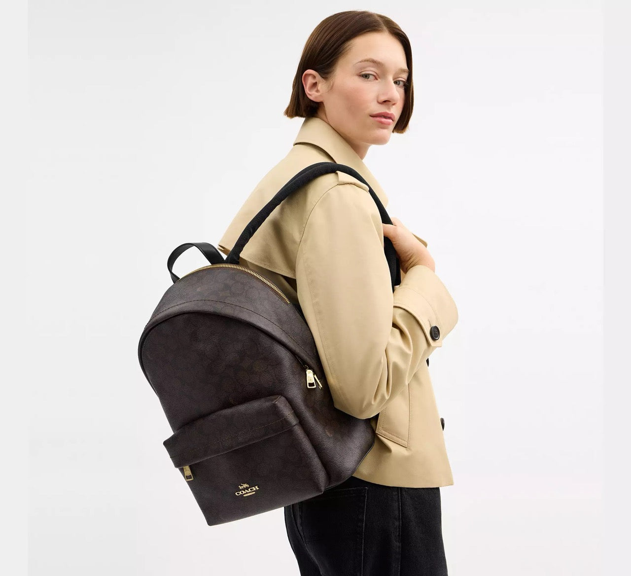 [WEB EXCLUSIVE][INCOMING ETA 30 DAYS] COACH Taylor Small Backpack In Signature Canvas in Walnut/Black (CDW76)