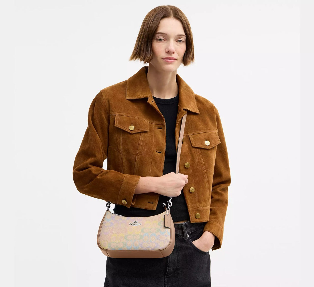 [READY STOCK MY] COACH Teri Shoulder Bag In Rainbow Signature Canvas in Sand Multi (SHW)(CDA91)
