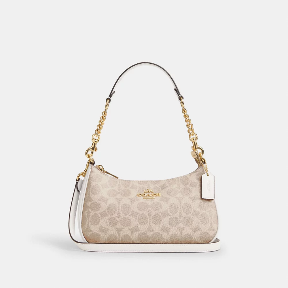 COACH Teri Shoulder Bag In Signature Canvas In Sand Chalk (CV933)