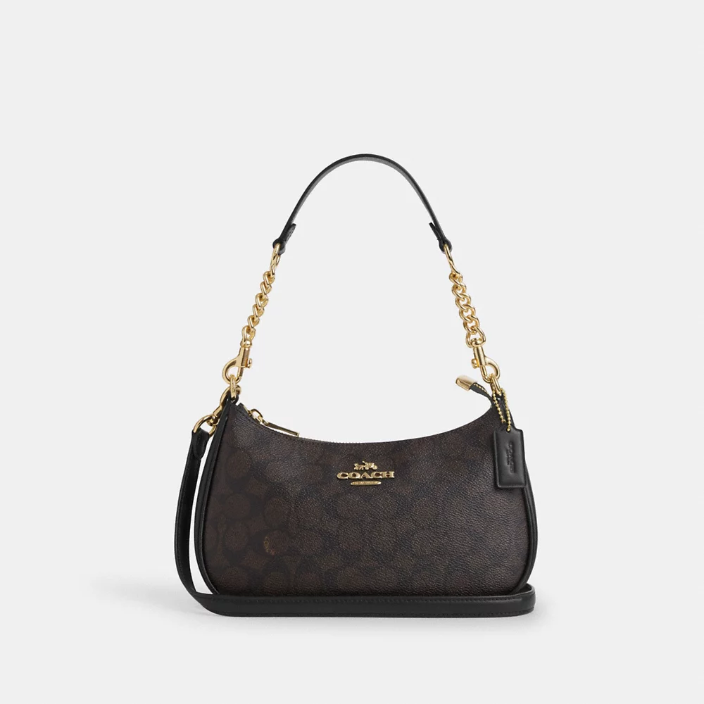 [INCOMING ETA AFTER RAYA] COACH Teri Shoulder Bag In Signature Canvas In Walnut/Black (CV933)